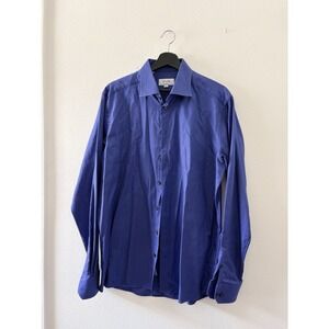 Eton Mens Dress Shirt Blue Micro Pattern Contemporary Fit Size 43 17 XL